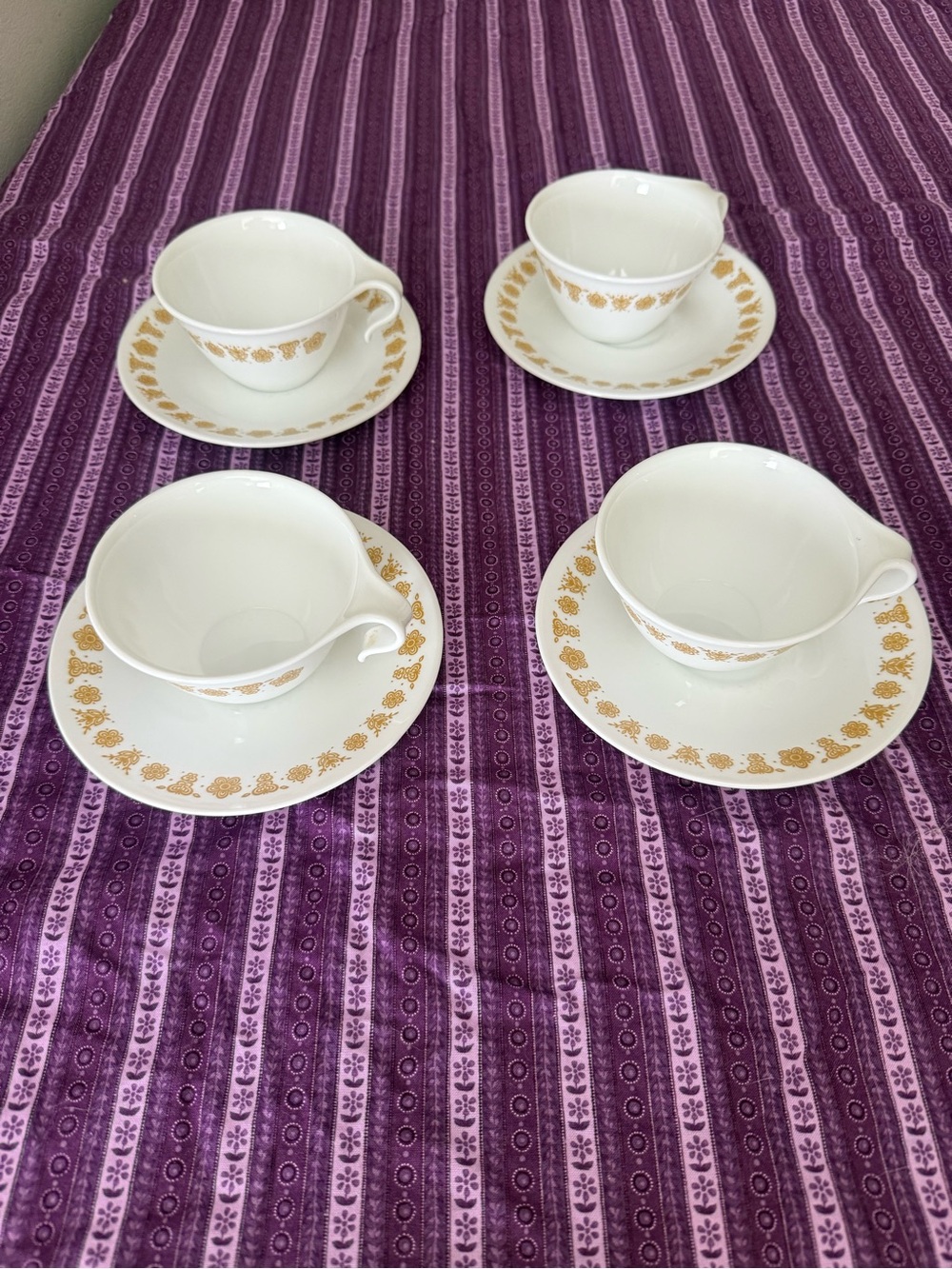 Corelle butterfly gold tea cup and saucer set of 4